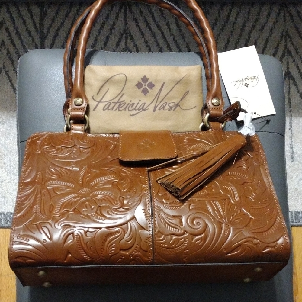 Patricia Nash Tan Embossed Leather Satchel